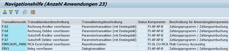 Abb. 9: Transaktion SDMO – Ausgabe der Transaktionen zum Stichwort „vorerfassen“